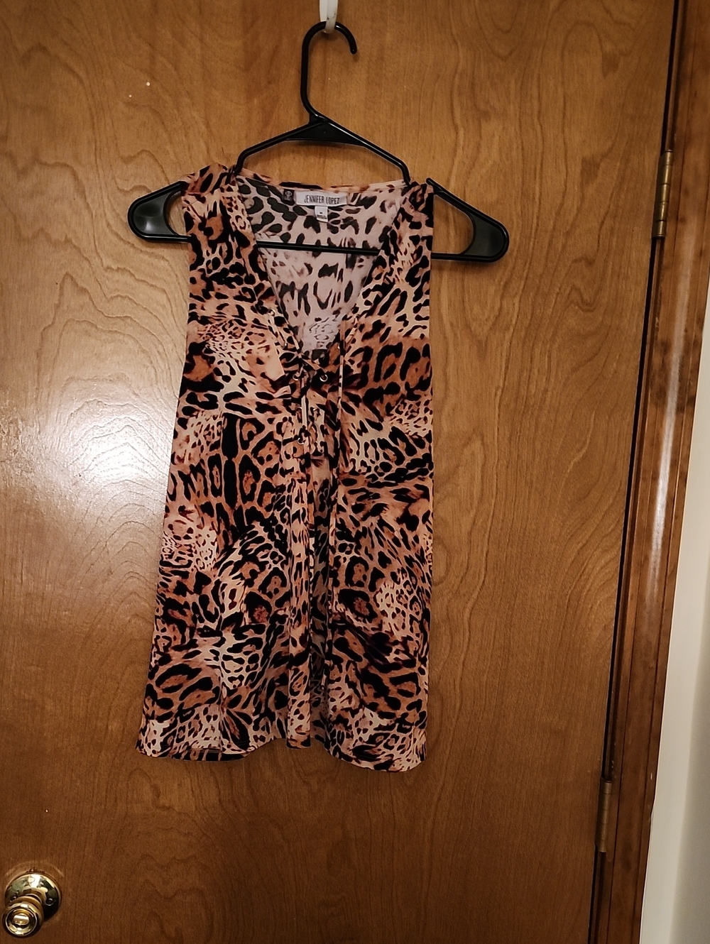 Jennifer Lopez Pink and Black Leopard-Print Sleeveless Top